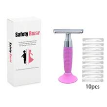 Razor For Women With 10 Blades, Reusable Single Blade Razors, Silicone Non-Slip Handle Razor, Smooth Close Shave For Ideal Gift For Girlfriend, Birthday