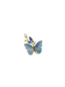 1 pieza Broche vintage estilo chino bordado con mariposa azul, accesorio elegante premium para trajes, cheongsam