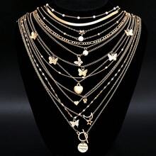 Conjunto de collares apilables simples para mujer, collares con colgante de mariposa, corazón, estrella, perla y Luna, joyería Bohemia, regalos 2025 U3GJ - 6340402HB - Ver 5