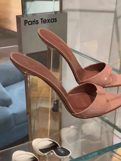 Nude Color High Heel Sandals For Women, Elegant Pointed Toe Strappy Stilettos For Summer, Sexy Open Toe Slide Sandals [This Style Runs Small, Please Refer To The Size Chart When Ordering]