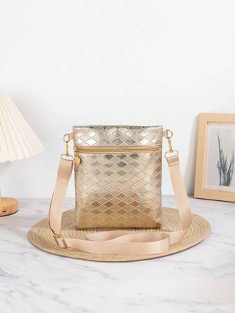 Women's Fashionable Metallic Shoulder Bag, Versatile Design