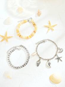 3pcs/5pcs Multi-Color Fashion Bohemian Faux Pearl, Natural Shell, Starfish, Seashell, Butterfly Pendant Beaded Necklace & Bracelet Set, Suitable For Valentine's Day, Best Friends, Family, Beach, Party, Gift, Daily Wear For Women