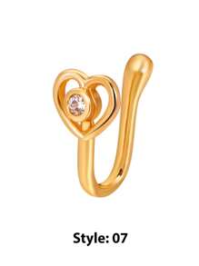 Anillo de nariz sin perforación, diseño en forma de U de cobre con circonita cúbica, estrellas, corazones y coronas, decoración para la nariz sin perforación