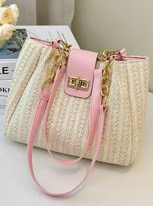 2025 Summer New Handwoven Straw Tote Bag, Fashion Beach Bag For Women