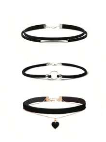 10pcs/Set Minimalist Personalized European&American Style Choker Necklace Collar Bone Chain Set, Short Korean Velvet Necklace