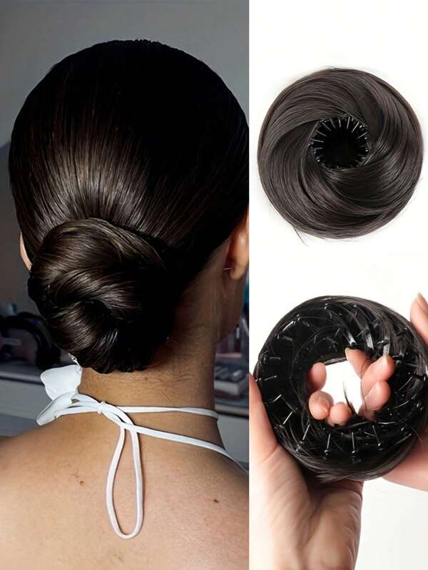 4 Zoll Erweiterbar Eleganter Haarknoten Maker für Frauen | Hochtemperatur-Faser, geeignet für alle Haartypen, Klebeverschluss, einfaches Hochstecken, modischer schwarzer Haarknoten Maker