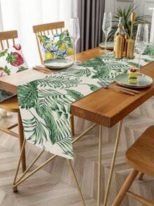 1pc Green Leaf Print Minimalist Table Runner, Suitable For Restaurant, Kitchen, Outdoor Party