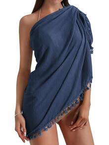 Eicolorte Sarong Cover Up Womens Beach Cover Up Bikini Bathing Suit Swimsuit Swimwear Coverup Sarong Pareo Wraps Women - Xanh đậm (ngắn) - Xem 4