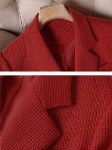 HOMEYEE Women's Lapel Collar Long Sleeve Pocket Spring Autumn Winter Vintage Elegant Casual Vacation Business Formal Office Lady Plus Size Jacket - Burgundy - View 3