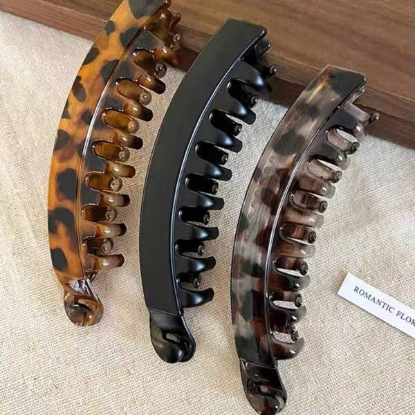 Pinza para cola de caballo alta con estampado de leopardo en forma de plátano, elegante y versátil accesorio de clips para el cabello, clips de garra para cabello de grosor medio a grueso, pasadores de cabello
