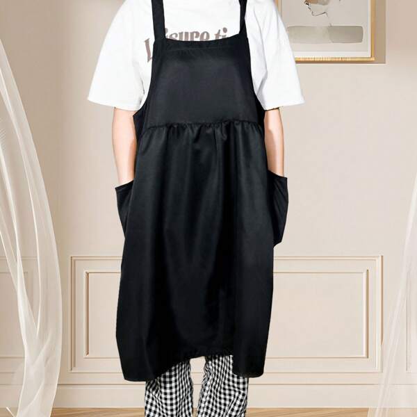 1pc Adjustable Soft Cooking Kitchen Apron With 2 Pockets,Suitable For Men & Women