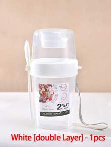 1pc Breakfast Salad Cup, Breakfast Food Container Jar, Portable Fruit & Vegetable Snack Cup With Fork Lid, Yogurt Cup, Diet Cup, Portable Water Cup, Suitable For School, Office, Kitchen, Christmas Gift, Back To School Supplies - Multicolor - View 12