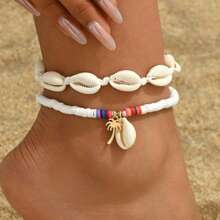 Juego de 2 o 3 piezas, Tobillera para mujer, Estilo océano de verano con concha, amor y cuentas blancas, tobillera de disco, Tobillera de varias vueltas con cuentas creativas de amor, estilo playa, material de arcilla suave, Regalo de playa de verano para la novia, Tobillera de cuentas de arroz