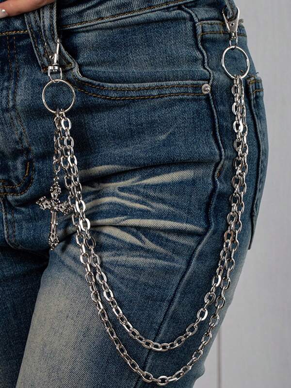1 pieza Cadena versátil de doble capa estilo vintage para la cintura para vaqueros, adecuado para uso diario de hombres, accesorio como regalo