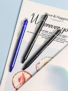 12 支/批按压式可擦凝胶笔套装，带替换芯，0.5 毫米黑色和蓝色凝胶墨水，内置橡皮擦，办公用品，考试文具套装，学校用品，返校 - 藍色 - 查看 4