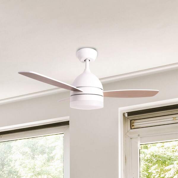 Jocca Ventilador de teto LED JOCCA com 3 velocidades, controle remoto, pás de 106 cm com efeito madeira, 3 temperaturas de cor (3000K/4000K/6000K), temporizador de 1-2-4-8h, design elegante e silencioso para sala de estar, quarto ou escritório, 70 W, branco
