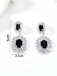 2pcs Minimalist Square Geometric Rhinestone Earrings, Rhinestone Wedding & Party Eardrops For Women