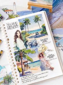 MOCARD 15pcs/Pack Large Size Watercolor Landscape Stickers, Creative Art Stickers, DIY Decorative Collage Craft Materials, Holiday Gifts, Personalized Scrapbooking School Supplies School Supplies,Back To School