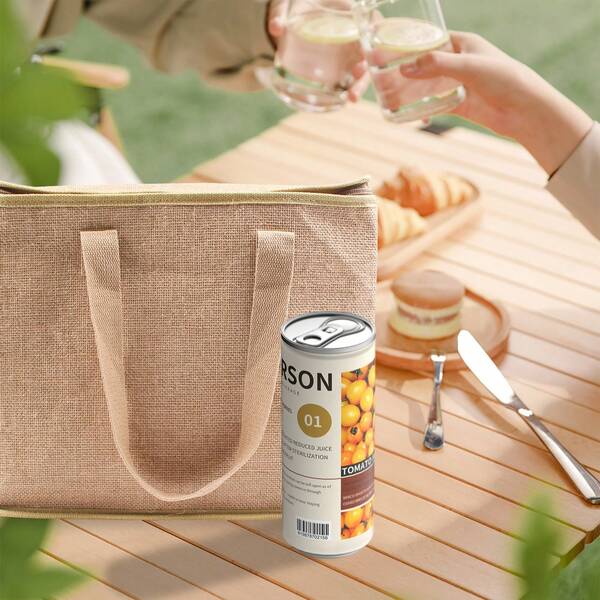 Yellow Floral Zippered Hook And Loop Thermal Burlap Bag,DIY Picnic Party Insulated Tote, Work Office Portable Bag, Summer Party Beach Handbag For Women