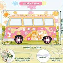 1 pièce Prop photo Van Hippie, Décoration de fête Groovy, Grande prop de van en tissu Groovy, Bannière d'arrière-plan pour Selfie Hippie, Fournitures de fête d'anniversaire, Cadeaux de fête Rétro Daisy des années 60 et 70