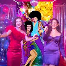 70s Party Decorations: Disco Door Banner With Facial Patterns (Polyester Material), 70s Themed Photo Props, Party Supplies - Facial Cutout Photo Backgrounds