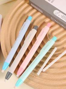 6pcs/Set Pen Shape Press Type Pencil Eraser Replaceable Core Sketching Painting Writing Erase Supplies Japanese Stationery(1 Pen Eraser+5 Eraser) School Supplies, Back To School