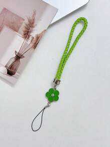 1pc Handmade Braided Zinc Alloy Clover And Camellia Flower Phone Lanyard