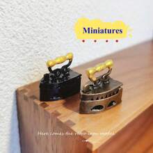 1/2 pièces [Fer miniature vintage] Statue de mini fer vintage, figurine mignonne, décoration de table en métal avec poignée dorée et design détaillé, accessoires idéaux pour maison de poupée, décoration de chambre, décoration de maison, meilleurs cadeaux