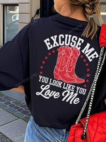 Women's Plus Size Summer Casual Resort Colorful Lettering Simple Boots Alphabet Print Pattern Crew Neck T-Shirt Fashionable Versatile Girl. Graphic T-Shirt Women's White Plus Size Top