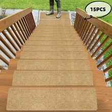 4/8/15pcs Outdoor Non-Slip Stair Treads, 22x70cm - Self-Adhesive Stair Pads For Wooden, Deck & Glass Stairs | Anti-Slip Stair Mats For Elderly Steps | Outdoor Stair Tread Covers (Solid/Striped, Machine Washable) 8/15-Piece Anti-Slip Stair Treads - Multicolor - View 22