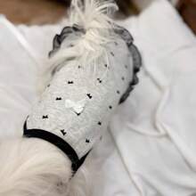 1 pieza Vestido para mascotas, falda de tirantes con adorno de encaje y lazo, adecuado para perros de raza pequeña como Poodle, Teddy, Yorkshire Terrier, Maltés, Bulldog, gatos, tela ligera para primavera/verano