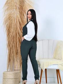 Women's Tailored Style Set Fashion Suit Pants Vest With Buttons Fashions Jhon Simple Elegant Casual Button Pocket Set Beach Party - 墨綠色 - 查看 3