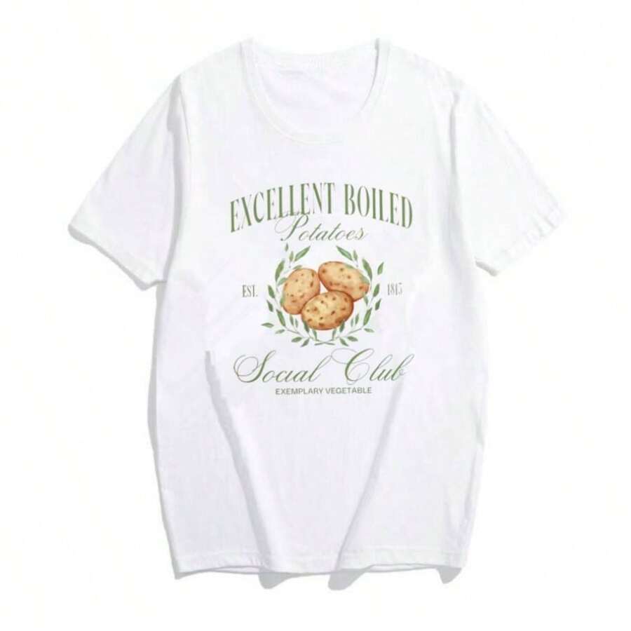 BREATHABLE SUMMER SUMMER Pride And Prejudice Shirt Excellent Boiled Potatoes Social Club Book Librarian Gift Literary Book Lover Austen Book Reading Tee - 白色 - 查看 1