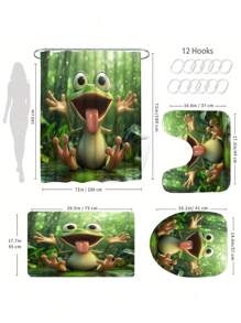 1/4 Stück Frosch Muster Duschvorhang Set, beinhaltet Duschvorhang, 12 Haken, Badematte, U-förmige Toilettenvorlage, Toilettensitzabdeckung, Badezimmer Dekoration, geeignet für Badezimmer Vorhang Set für den Schulanfang
