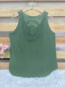 Plus 女士蕾丝镂空拼接后背无袖优雅背心 - 綠色 - 查看 2