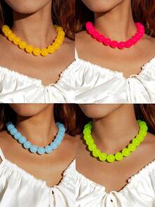 imoli 1 件时尚波西米亚糖果色亚克力串珠项链，女士别致珠宝，夏日派对、音乐节、日常佩戴的完美礼物（由于人工染色，珠子颜色可能略有不同） - 彩色 - 查看 2