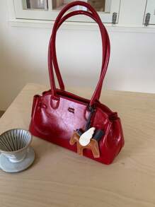 Bolso de mano tipo bola de bolos de Boston, bolso de hombro de unicolor de piel de PU para mujeres