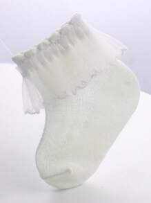 4 pares de calcetines de tobillo con volantes de tela de malla para niños