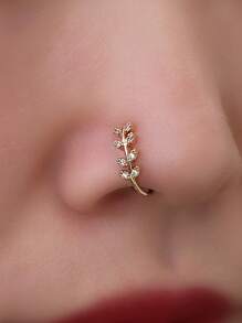 Tkool 1 Pc U-Shaped Micro-Inlaid Zirconia Branch Nose Ring, Fake Nose Ring Piercing Jewelry For Women