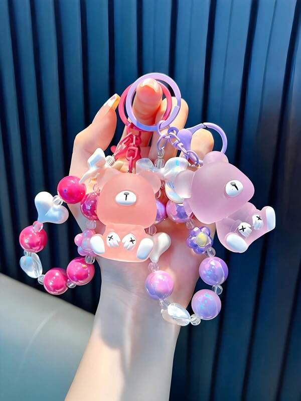 Cute Teddy Bear Bead Keychain, Mobile Phone Hanging Chain, Home Decoration Hanging Decoration, Backpack Decoration Accessories, Colorful Doll Pendant, Car Key Pendant, Holiday Gift, Car Decoration