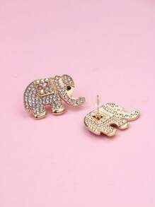1 Pair Women Zinc Alloy Colorful Crystal Rhinestone Elephant Design Stud Earrings, Suitable For Women's Daily Jewelry Wear