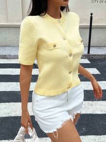 Collection d'été DEEKA - Tenue de remise de diplôme femme en tricot à manches courtes couleur jaune beurre