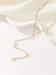 1 pieza Nuevo collar de mujer con forma de Y versátil y sencillo con perla falsa, elegante collar con borla de perla ovalada falsa