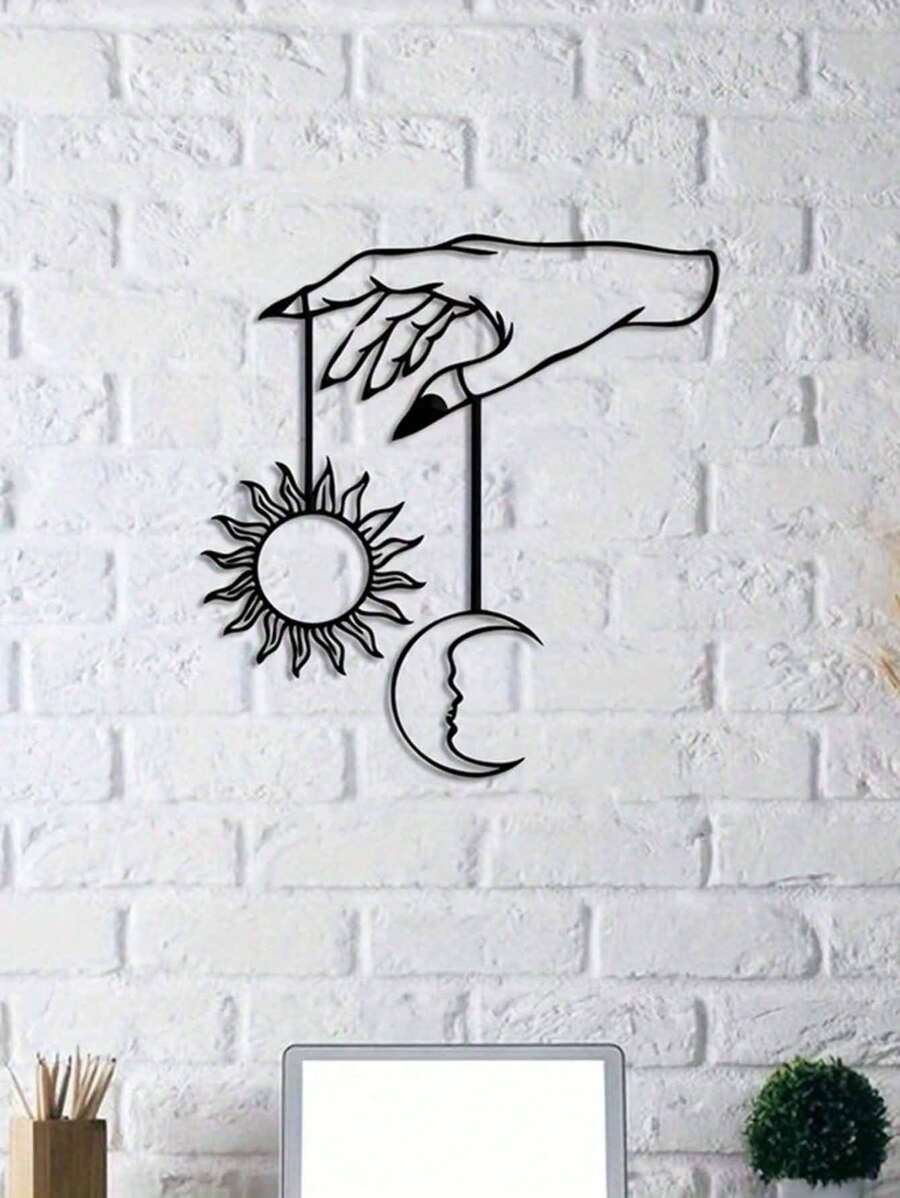 Mond und Sonne Metall Wanddekoration, Mond und Sonne Umriss dekoratives Kunstwerk, kreative Eisenhandwerkskunst, geeignet für Schlafzimmer, Wohnzimmer, Arbeitszimmer, Esszimmer, Innen- und Außenwanddekoration, lasergeschnitzter Metallanhänger mit Loch