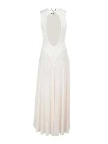 WOWDARK Women's Elegant Backless A-Line Mesh Overlay Long Dress, Autumn