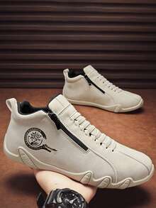 男士休闲鞋侧拉链靴，2000 年代秋冬风格情人节创意 - 米色 - 查看 3