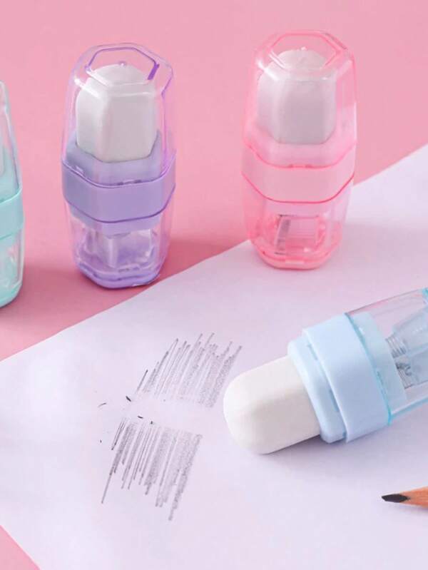 1pc/2pcs/4pcs Random Color Creative 2-In-1 Pencil Sharpener & Eraser Stationery, Portable Mini Sharpener, Novelty Office School Supplies, Perfect Gifts For Students, Back To School, Holidays, Office