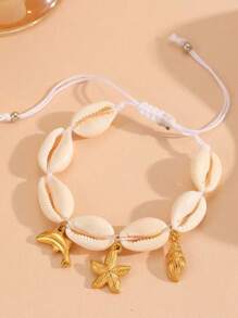1 Set Ozean-themenfarma Muschelarmband, Hawaii-Stil Muschelhalskette, 18 Karat vergoldeter Edelstahl Clownfisch & Muschel Anhänger Schmuckset, geeignet für Frauen Strandurlaub
