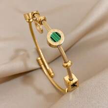 1 pieza Brazalete ajustable de tono dorado elegante con cuentas verdes y negras, diseño de números romanos - Excelente para uso diario, fiestas, regalos de Navidad y Día de San Valentín