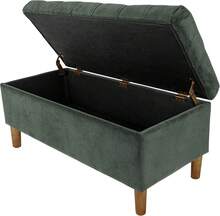 Home Decor | Tufted Ainsley Button Storage Ottoman Bench With Hinged Lid | Ottoman Bench With Storage For Living Room & Bedroom,Loden Green Velvet - Green - View 8